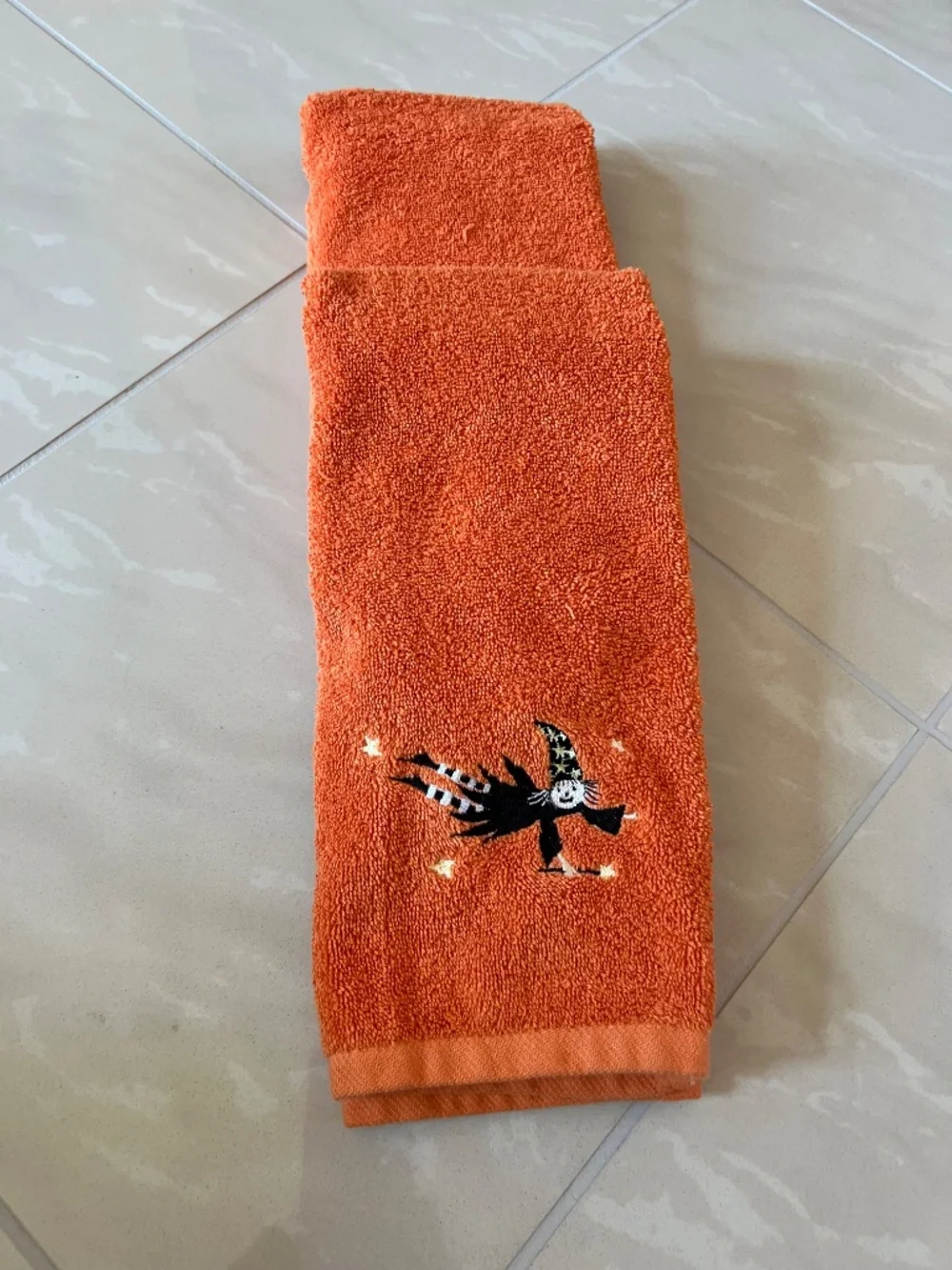 #2919 Halloween hand towels featuring an embroidered witch